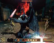 Der Dämon von Gotha, einer der ersten Bossgegner im Spiel. Mit etwas »Taktik« kippt er in Nullkommanix aus den Latschen: Dauerklicken. 