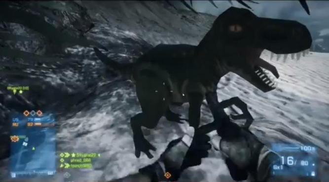 Battlefield 3: Back to Karkand: Ein Spieler entdeckte einen T-Rex auf der neuen Multiplayer Map Wake Island.