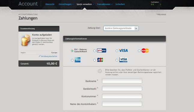 So sieht das neue Battle.net-Guthabensystem aus. Mit dem Aufladen des eigenen Blizzard-Kontos lassen sich Transaktionen flexibler gestalten. (3)