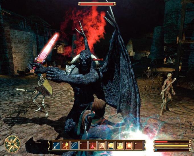 [26/10/06] Der Dämon von Gotha, einer der ersten Bossgegner im Spiel. Mit etwas »Taktik« kippt er in Nullkommanix aus den Latschen: Dauerklicken. 