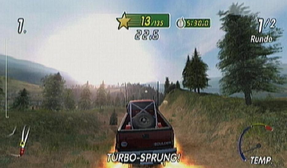 [18/01/07] Versuchen Sie, nach einem Sprung im richtigen Moment den Boost zu zünden -- so fliegt Ihr Vehikel schneller und weiter. (Wii) 