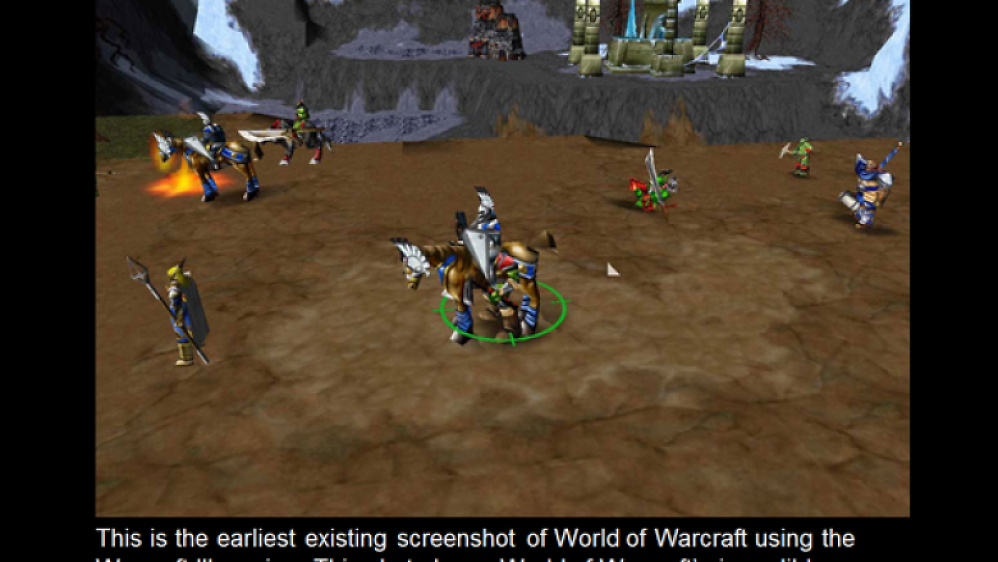 "Dies ist einer der ältesten noch existenten Screenshots von World of Warcraft auf Basis der Warcraft 3-Engine. Dieses Bild zeigt World of Warcrafts unglaublich bescheidenen Anfänge, die nicht viel mehr als eine leicht umgescriptete Fassung von Warcraft 3 war."