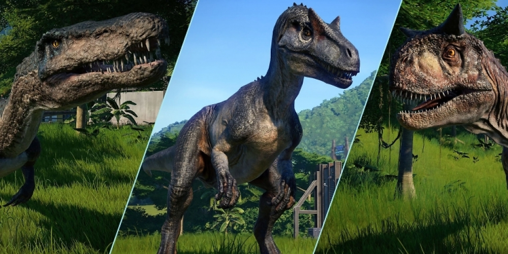 Drei Dinosaurier im Managerspiel zum Download im Zuge des Films Jurassic World: Das gefallene Königreich.