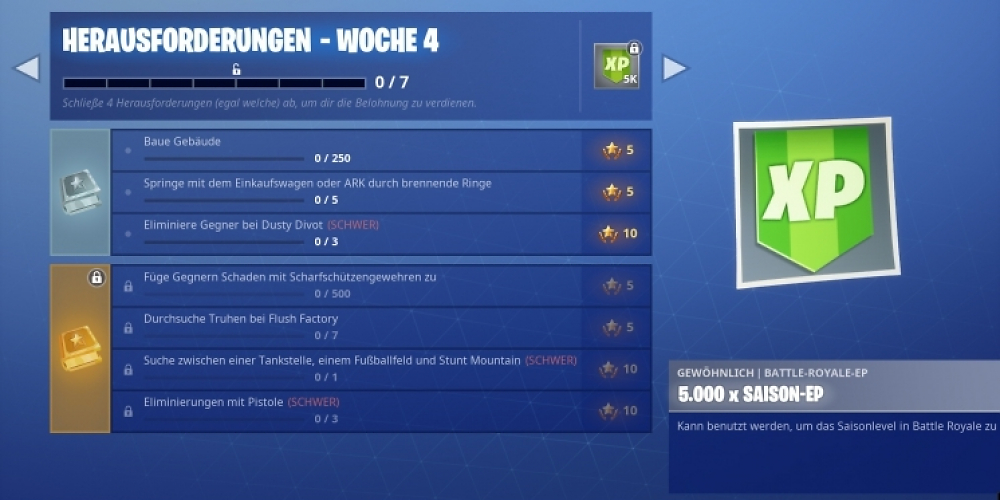 Die Woche 4-Challenges in Fortnite Battle Royale.