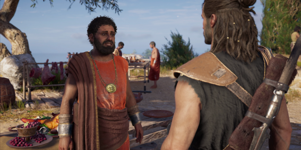 Held Alexios mit NPCs Markos in Assassin's Creed Odyssey.