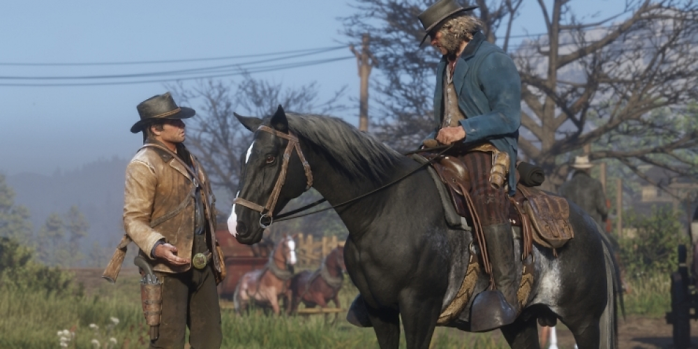 Arthur Morgan und ein NPC in Red Dead Redemption 2.