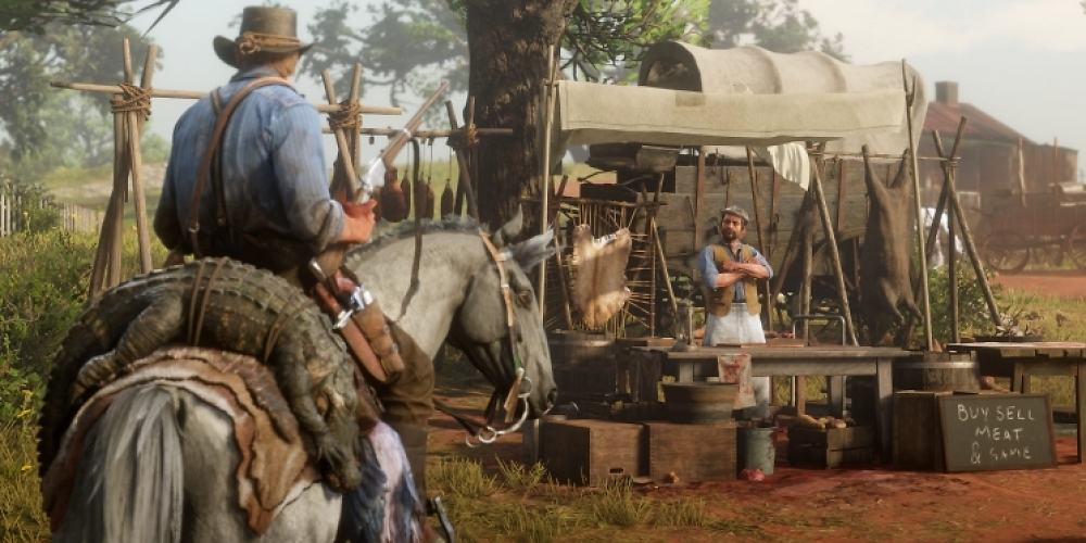 Arthur Morgan auf dem Weg zum Fleischer in Red Dead Redemption 2.