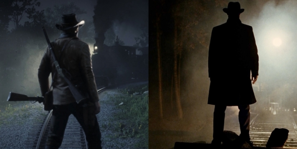 Arthur Morgan und Jesse James halten einen Zug auf um ihn auszurauben.