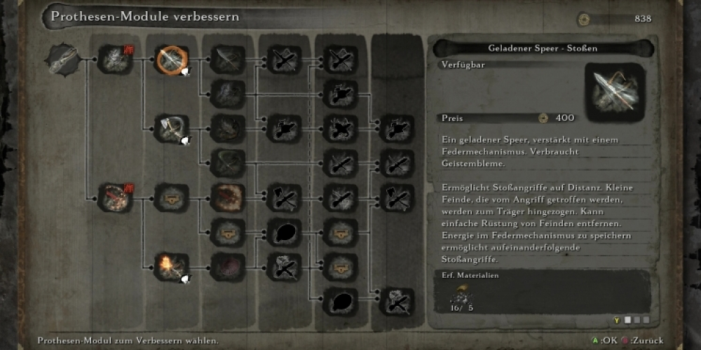 Dieser Upgrade-Baum für die Shinobi-Prothese in Sekiro: Shadows Die Twice schaltet sich erst nach dem ersten, richtigen Bosskampf frei.