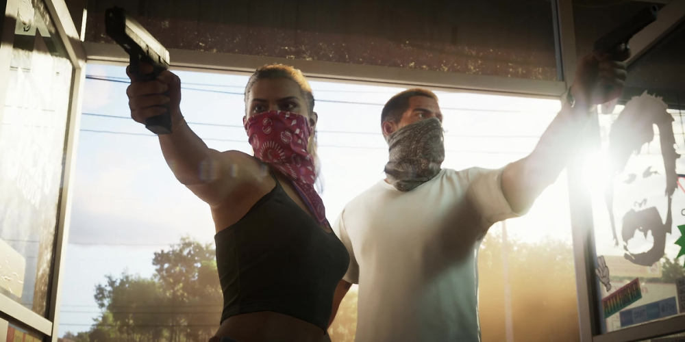 Lucia und Jason aus GTA 6 stürmen bewaffnet einen Laden