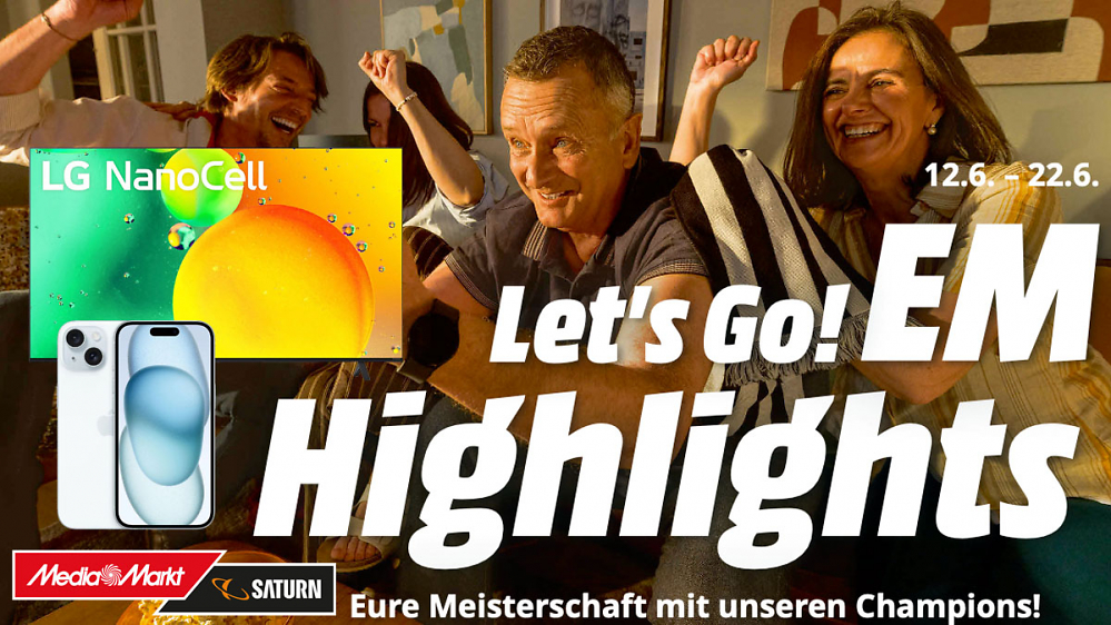 Die Fußball-EM beginnt jetzt - bei MediaMarkt: Bis zu 65% Rabatt für Fernseher, iPhone 15 & Co.