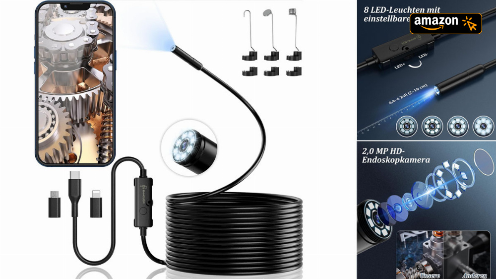 Rabatt aus dem Märchenwald: Platz 1 Endoskopkamera mit Licht für 18 € bei Amazon verhauen