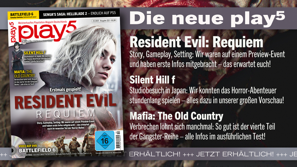 play5 10/25 mit Coverstory zu Resident Evil Requiem, Vorschau zu Silent Hill f, Test zu Mafia: The Old Country u. v. m.
