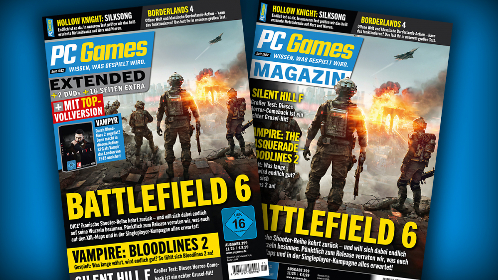 PC Games 11/25: Mit Coverstory zu Battlefield 6, Vorschau zu Bloodlines 2, Test zu Silent Hill f, Silksong, Borderlands 4 u. v. m.