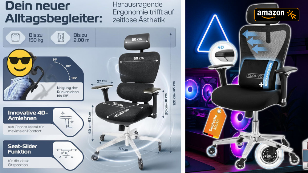 Ergonomie statt "Gaming"-Optik: Beliebter Bürostuhl, sehr gut laut Test, nun doppelt reduziert