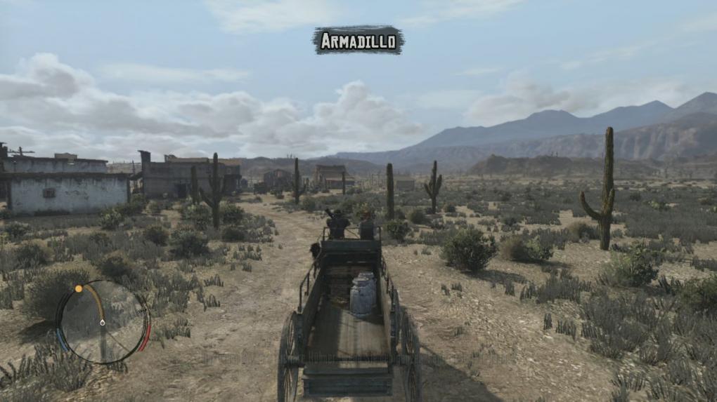 Steigt zu Bonnie auf die Kutsche und begleitet sie in die nächstgelegene Stadt Armadillo, um ein paar Einkäufe zu erledigen. Auf dem Weg übernehmt ihr die Steuerung der Kutsche. Diese funktioniert jedoch wie mit einem normalen Reitpferd.