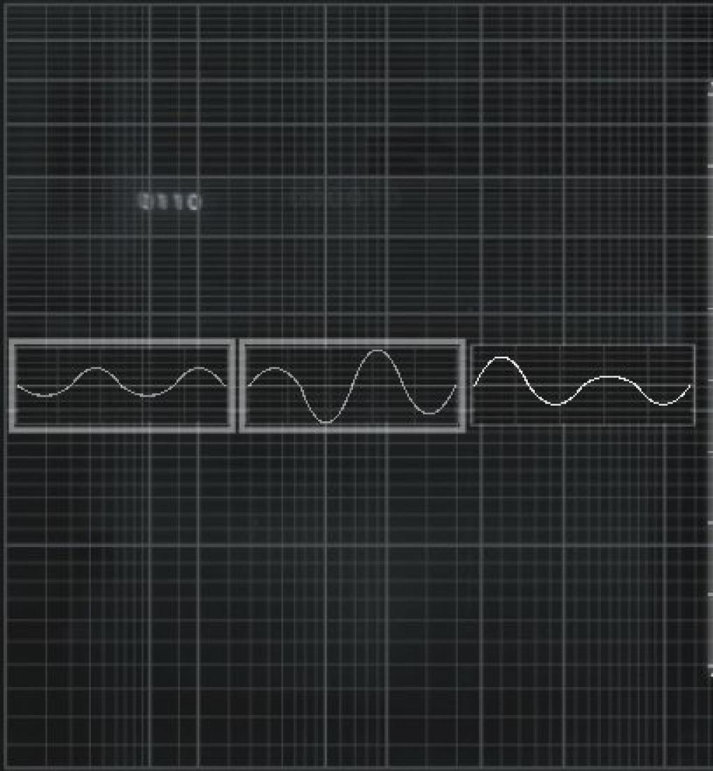 Assassin's Creed: Brotherhood Komplettlösung: Glyphen-Rätsel Nr. 4: Bei dieser Rätselsorte sollt ihr Sinuswellen so überlagern, dass sich die groß dargestellte Schwingung ergibt. Wählt die ersten beiden Schablonen.