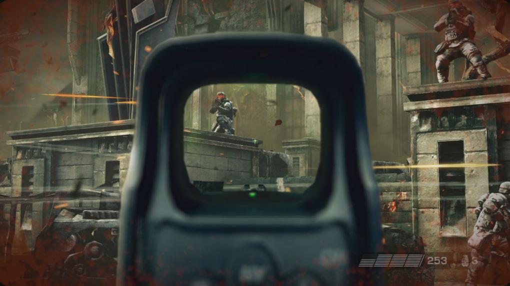 Jetzt werdet ihr von einigen Helghast angegriffen, welche über die Treppe kommen. Bekämpft diese nur aus der Deckung heraus. Wenn alle tot sind, setzt ihr euren Weg fort. Ihr werdet jetzt allerdings weiterhin von Helghast angegriffen. Bekämpft diese mit derselben Vorgehensweise. Ihr solltet generell bei allen Gefechten viel aus der Deckung agieren.