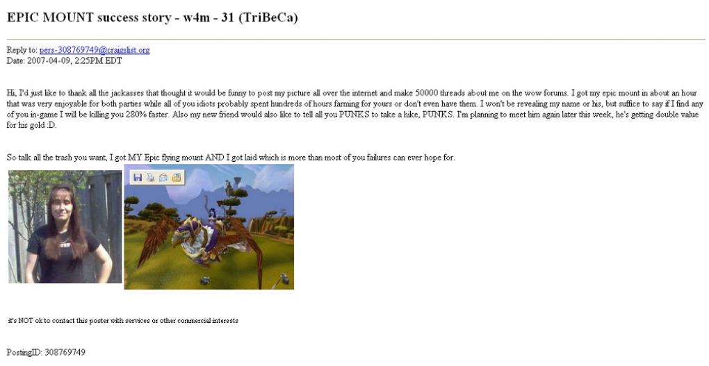 Ein schlüpfriger Deal: Eine Amerikanerin bot WoW-Spielern Sex gegen 5000 Gold (Spielwährung) an. Sie wollte sich mit der Kohle ein episches Flugmount holen.