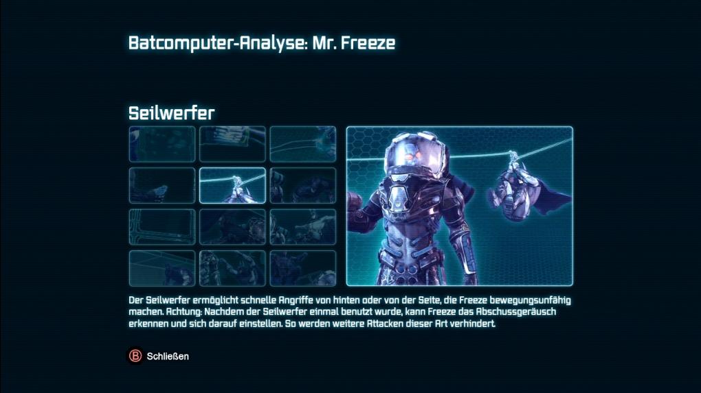 Wenn wir uns im Kampf Zeit lassen, gibt uns das Spiel noch nützliche Tipps zum Ausschalten von Mr. Freeze.