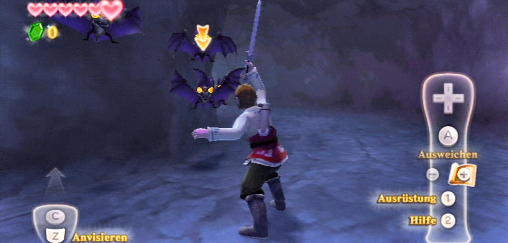 Link kämpft gegen Fledermäuse. 