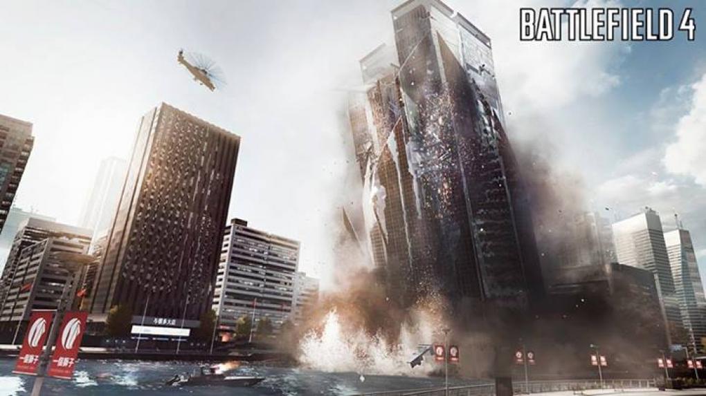 In Siege of Shanghai stürzt ein riesiger Wolkenkratzer ein.