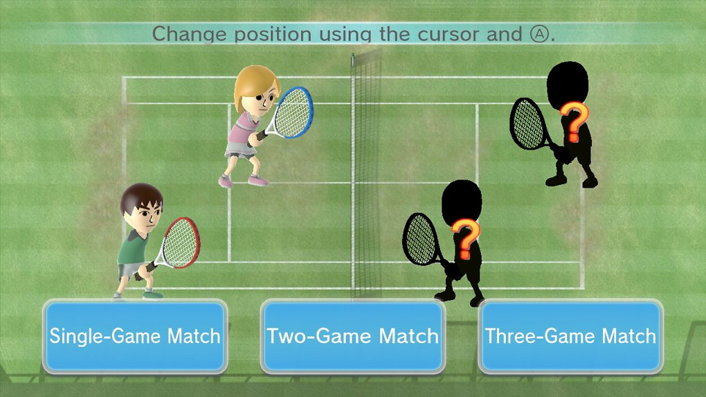 Die zwei Teams beim Tennis stehen sich gegenüber.