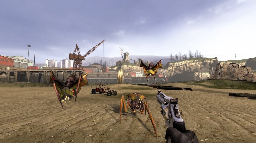 Half-Life 2 punktete mit viel Abwechslung. Hier flüchten wir vor einer Gruppe Antlions.