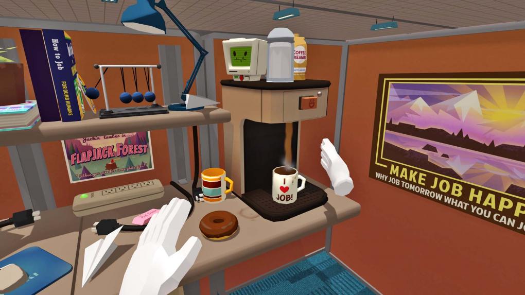 Hier ist der Titel Programm: Im satirisch angehauchten Job Simulator haben Roboter die Herrschaft übernommen und wollen nun am eigenen Blechleib erfahren, wie es denn so in der Arbeitswelt der Menschen zugeht.