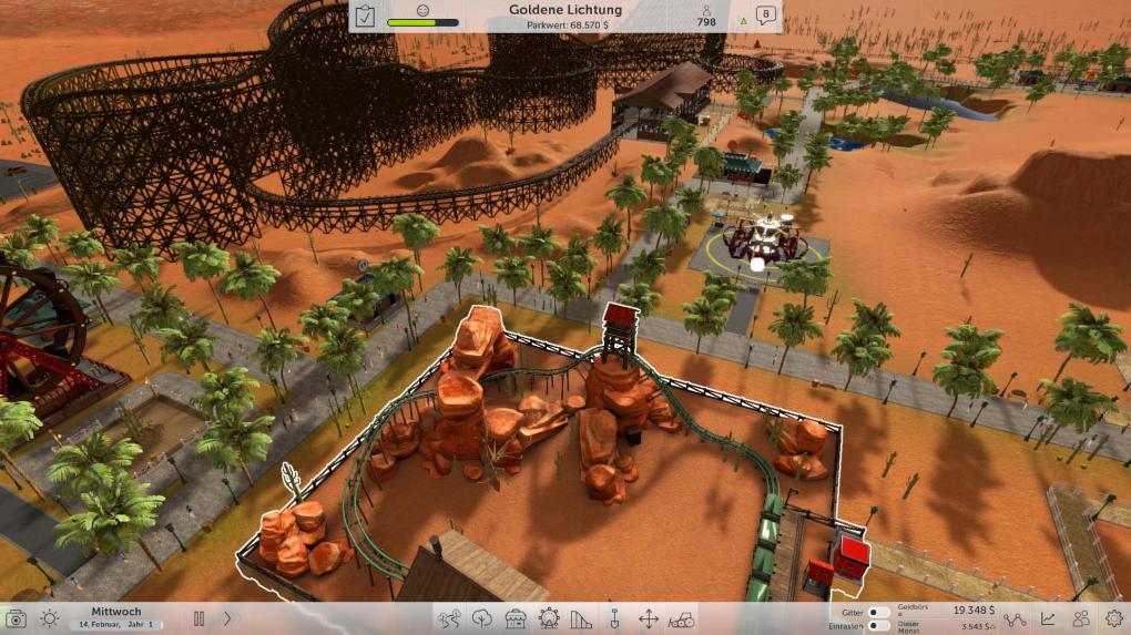 In der Early-Access-Version von Rollecoaster Tycoon World stehen insgesamt fünf unterschiedliche Settings wie etwa 'der verrückte Canyon' zur Auswahl.