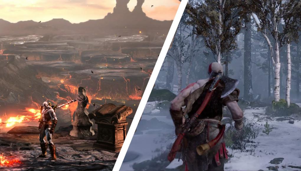 Kameraperspektive in God of War 3: Remastered und God of War im Vergleich.