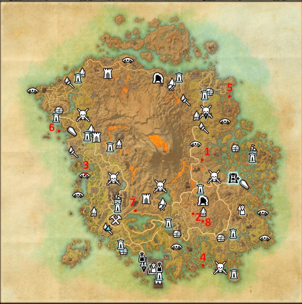 TESO: Morrowind - Hier seht ihr die Fundort der acht Schatzkisten, die auf Vvardenfell versteckt sind.