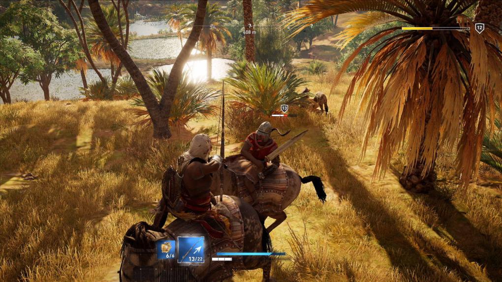 Der Kampf zu Pferd ist natürlich ebenfalls möglich: Bayek attackiert sowohl mit Pfeil und Bogen, aber auch mit dem Schwert.