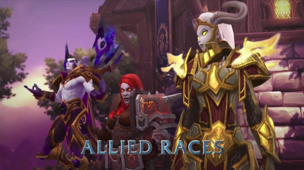WoW: Battle for Azeroth - von links nach rechts: Void Elf, Dunkeleisen-Zwergin und Lichtgeschmiedete Draenei-Dame