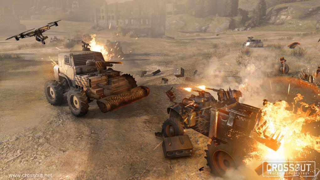 Surrender Helfer: Viele Vehikel können fliegende Begleitdrohnen absetzen, die den Spieler dann tatkräftig im Kampf unterstützen. (PC-Screenshot)