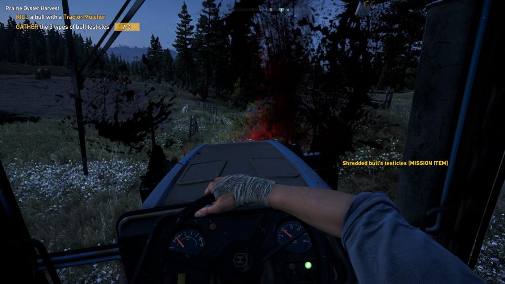 Rinderhoden per Traktor ernten: Far Cry 5 fühlt sich manchmal an, als wäre es von zwei gegeneinander arbeitenden Autoren-Teams mit völlig unterschiedlichen Ansätzen in Sachen Atmosphäre und Ton geschrieben worden.