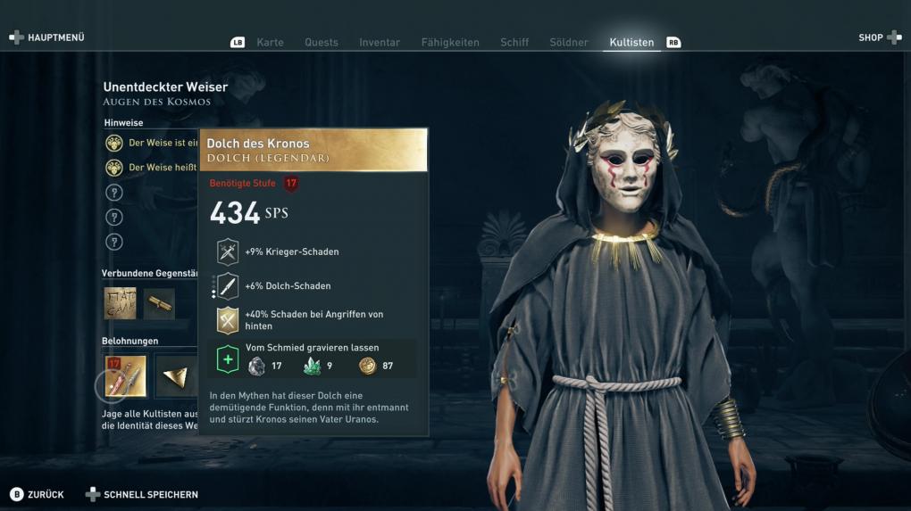 Den Dolch des Kronos gibt es vom Chef des Augen des Kosmos-Zweiges in Assassin's Creed Odyssey.