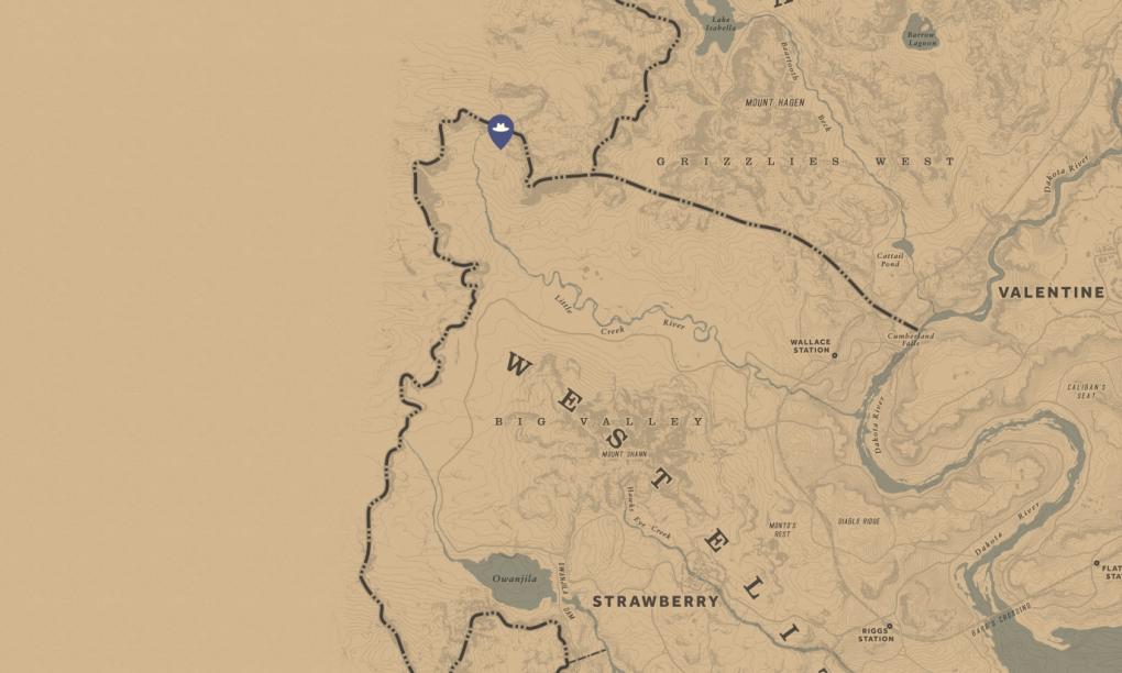 Kartenausschnitt der Spielwelt von Red Dead Redemption 2 für die Zerrissene Schatzkarte.