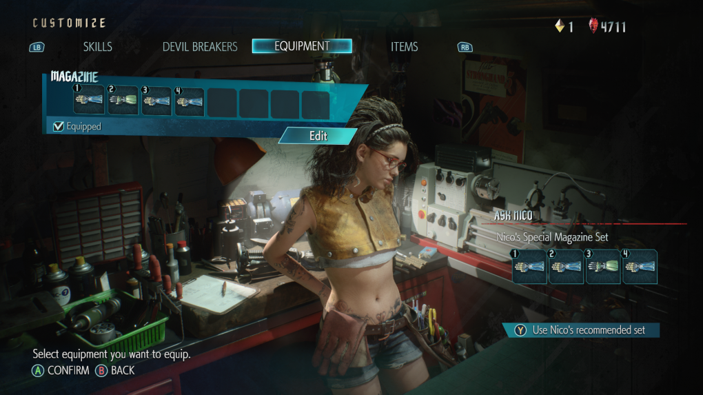Nico versorgt euch nicht nur mit Items und Skills, sie liefert Nero auch eine Ausrüstungs-Empfehlung für die kommende Mission.