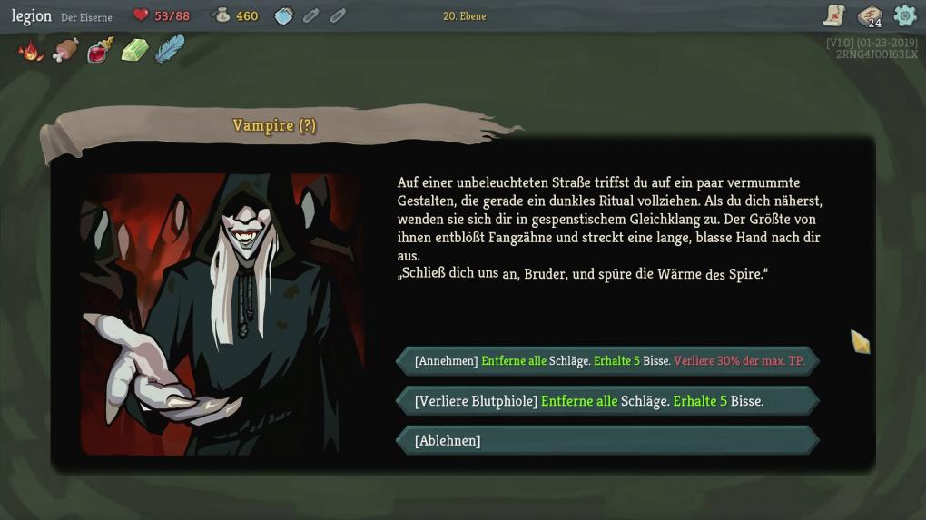 Die Zufallsereignisse können unsere ganze Spielweise beeinflussen. Hier werden wir zum Vampir!