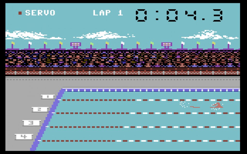 Schwimmen und Laufen spielten sich insgesamt sehr ähnlich. In diesen Disziplinen machte sich die kurze Entwicklungszeit von Summer Games bemerkbar, das in lediglich sechs Monaten produziert wurde. <br> &nbsp;