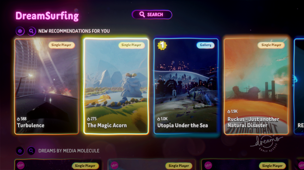 Im Modus 'DreamSurfing' finden wir alle Kreationen der Community. Die sind schon jetzt enorm beeindruckend und vielseitig.&nbsp;