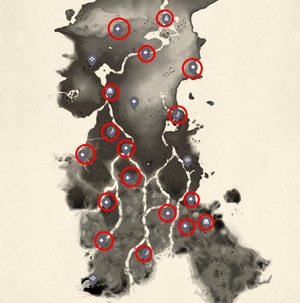 Alle 17 Mongolen-Außenposten des zweiten Inselteils Toyotama.