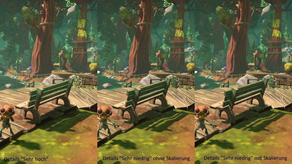 Psychonauts 2 Vergleich Sehr hoch Sehr niedrig mit und ohne Skalierung-