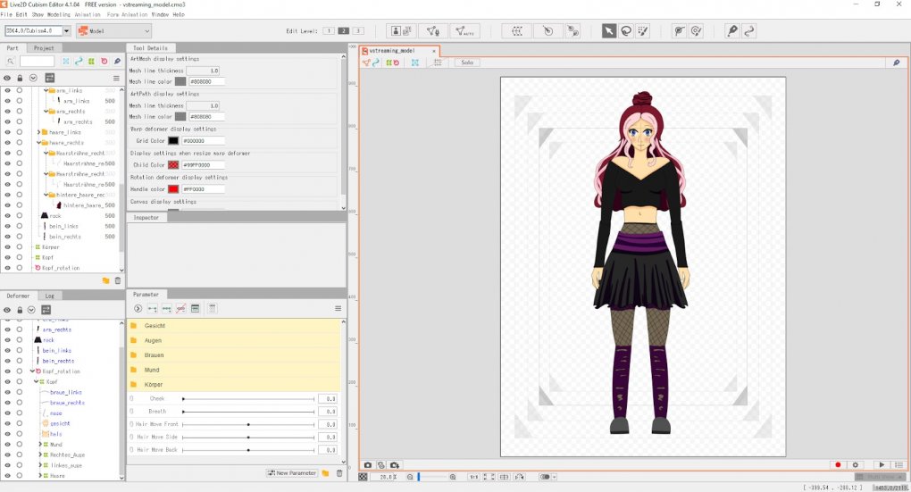 Das Interface von “Live2D Cubism” mit einem Beispielmodell<br> &nbsp;