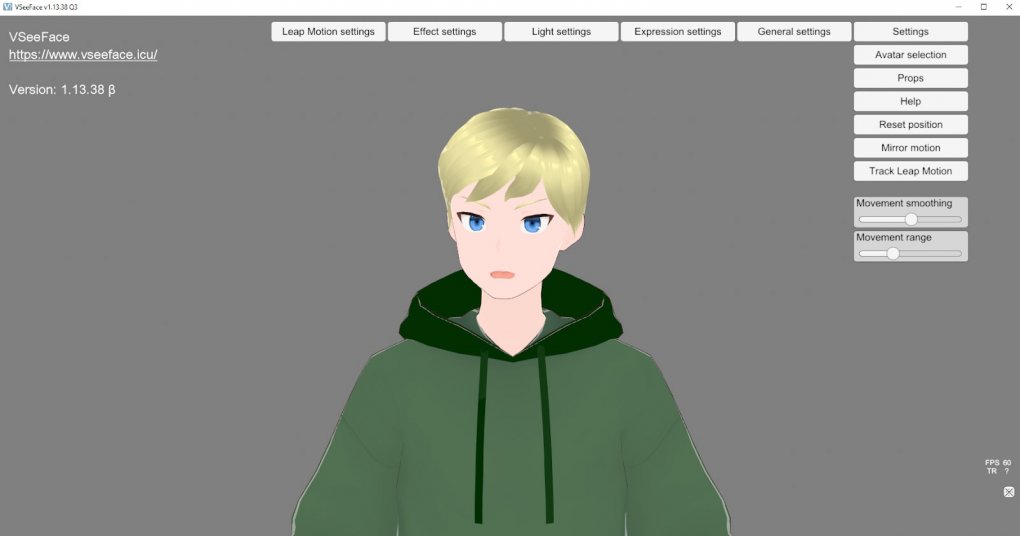 Das Interface von “VSeeFace” mit einem Beispielmodell<br> &nbsp;