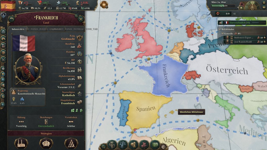 Frankreich und Spanien pflegen in dieser Partie ein sehr gutes Verhältnis. Über die Jahre investierte Spanien viel Einfluss in die Verbesserung des Klimas, um Handelsbeziehungen aufzuwerten.
