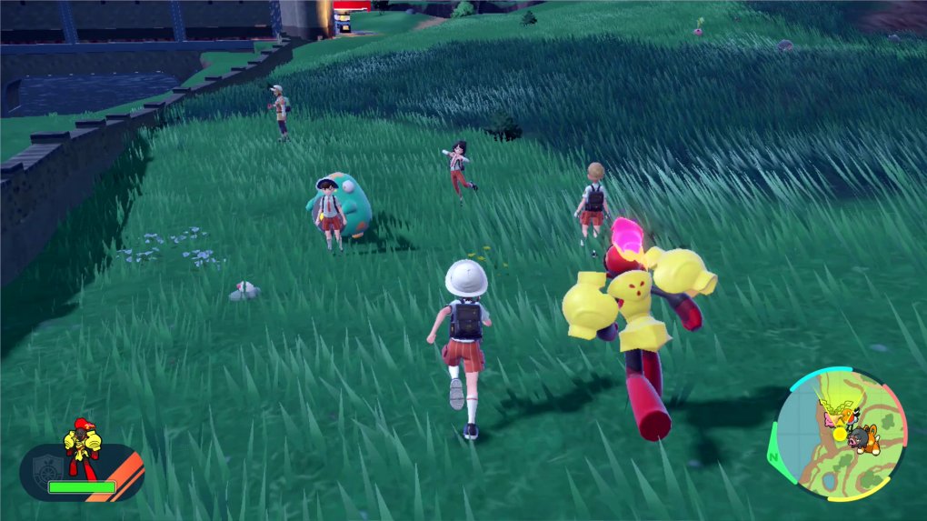 Im Multiplayer entdecken wir zusammen die Welt, während unsere Pokémon mit uns laufen oder wir uns auf unserem Reit-Pokémon bewegen.