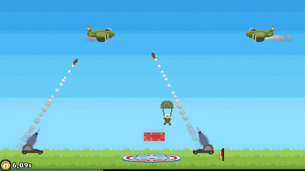 Hier bedienen wir die Air-Sea-Battle-Kanonen und das Breakout-Paddle, um Fallschirmjäger zu killen. &nbsp;