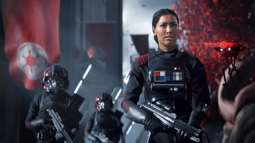 Iden-Versio mit Rüstung und Waffe in Begleitung ihres Inferno-Kommandos